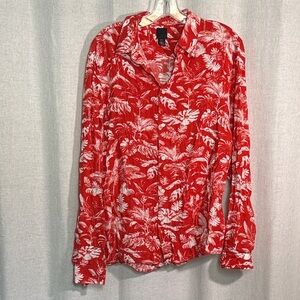 H&M Red Tropical Print Button-Down Shirt